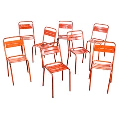 1950's French Metal Stacking Outdoor Dining Chairs - Set Of Eight