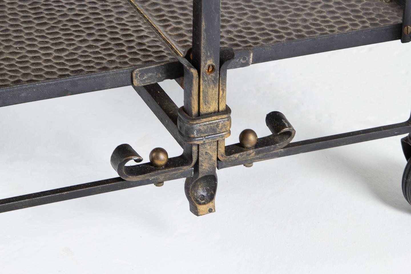 Mid-20th Century 1950s French Wrought Iron and Brass Metamorphic Trolley For Sale