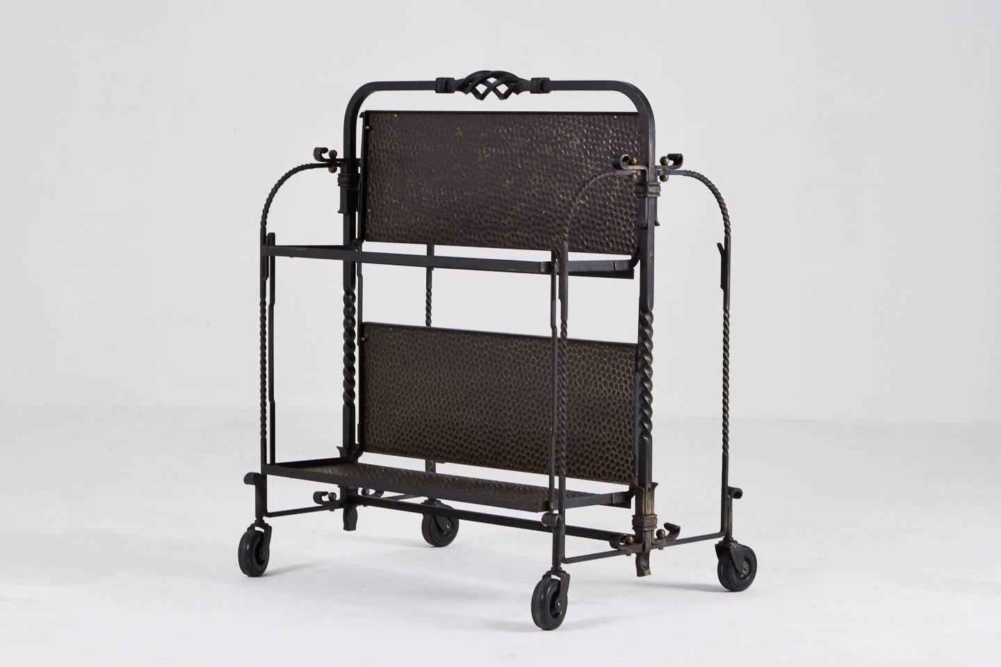 1950s French Wrought Iron and Brass Metamorphic Trolley For Sale 1