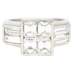 1950's French Mid-Century 3.00 CTW Emerald Cut Diamond Platinum Ring