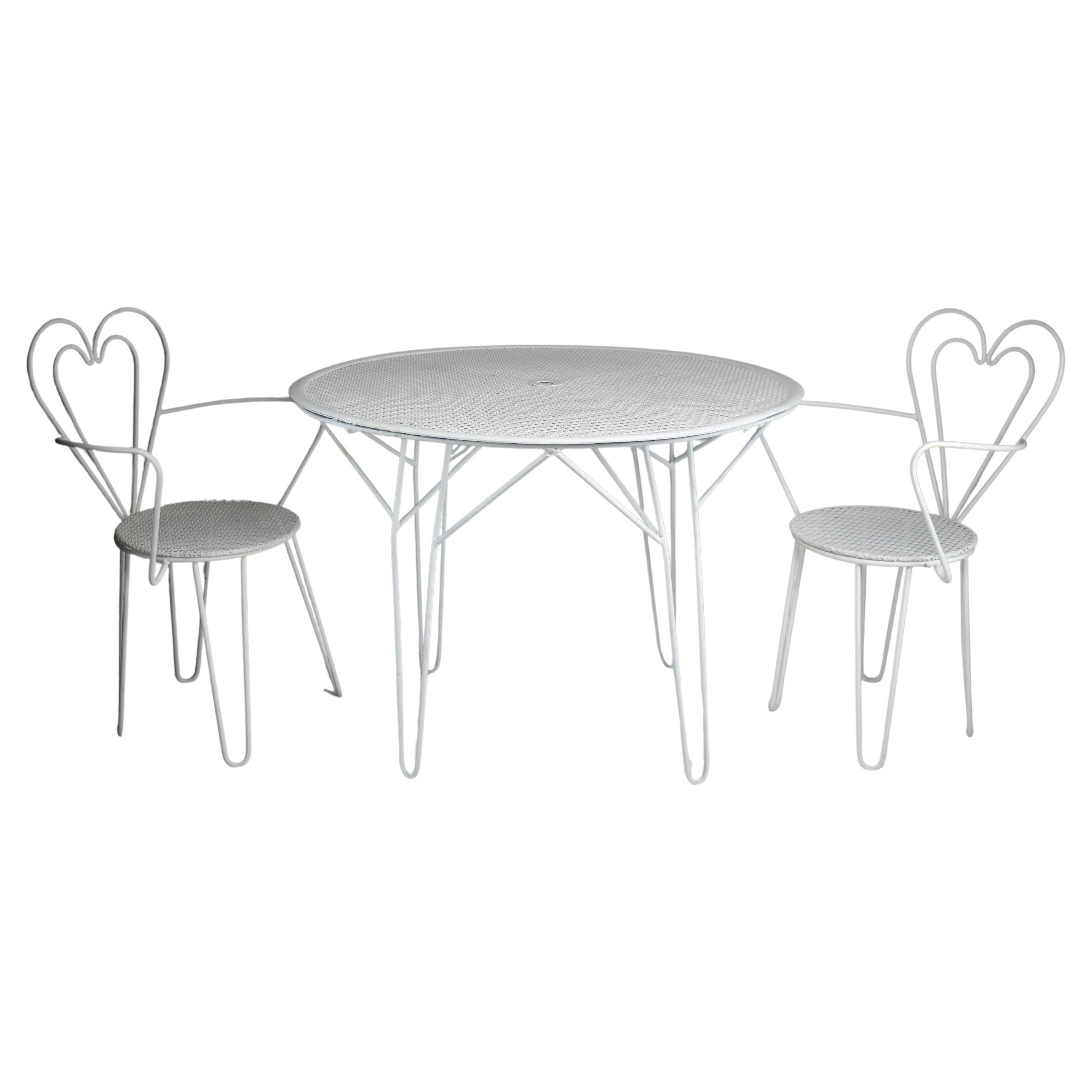 1950's French Mid-Century Mathieu Mategot Garden Table and Heart Chairs