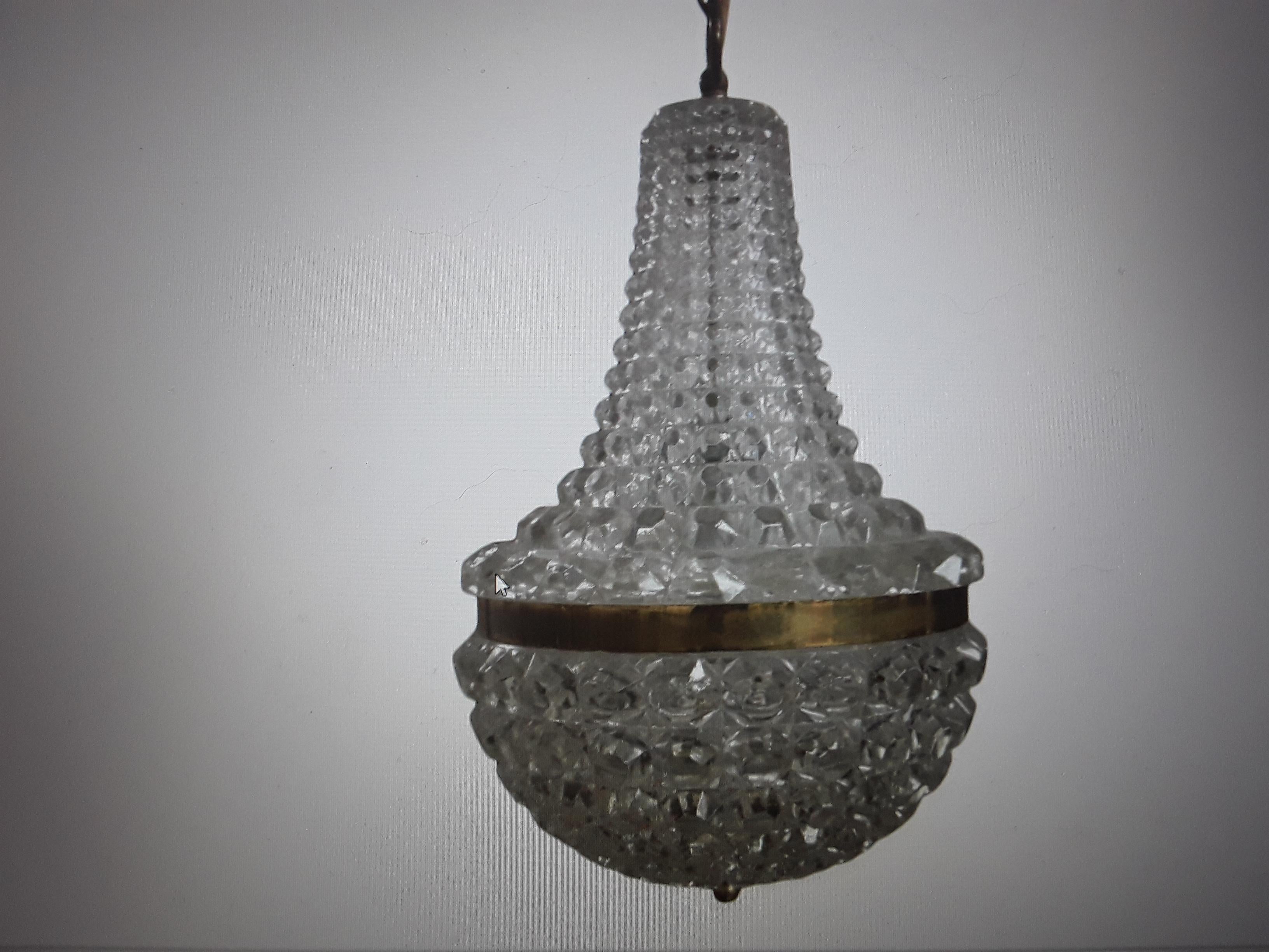 1950s French Mid Century Modern Art Glass/ Crystal Chandelier Baccarat 