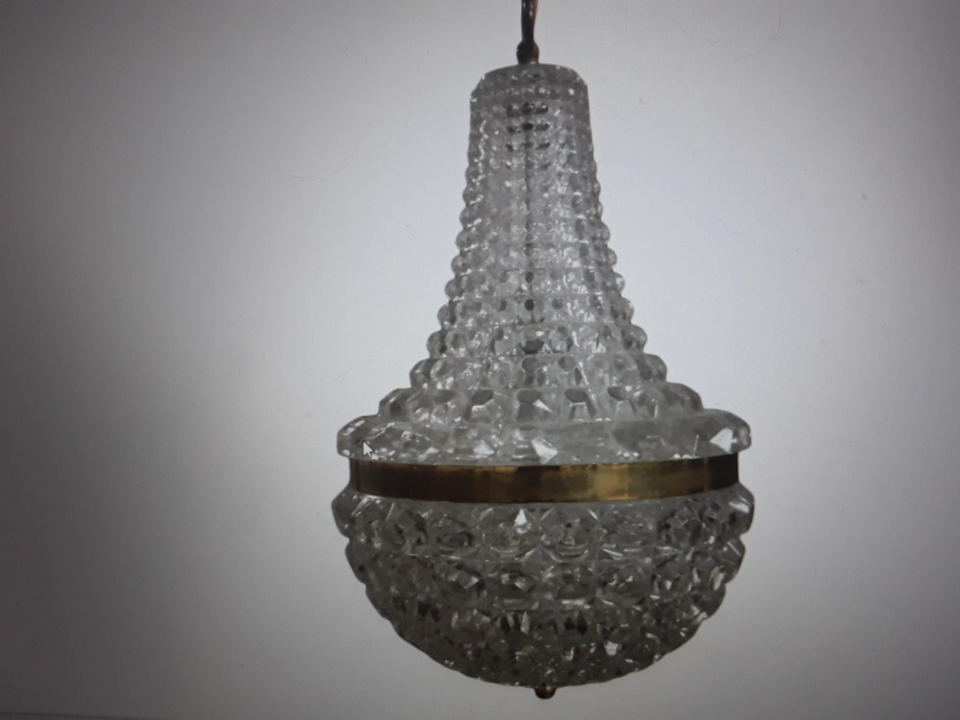 1950s French Mid Century Modern Art Glass/ Crystal Chandelier Baccarat 