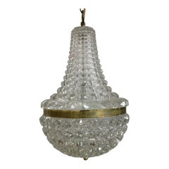1950s French Mid Century Modern Art Glass/ Crystal Chandelier Baccarat "Diamond"