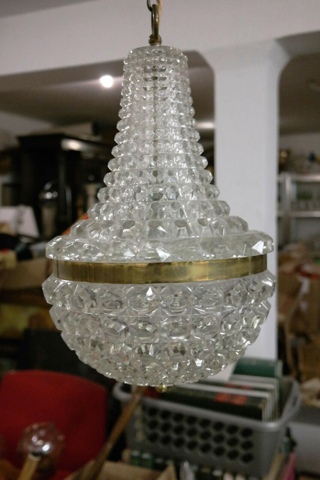 Mid-20th Century 1950s French Mid Century Modern Formed Art Glass Chandelier - Unmarked Baccarat  For Sale