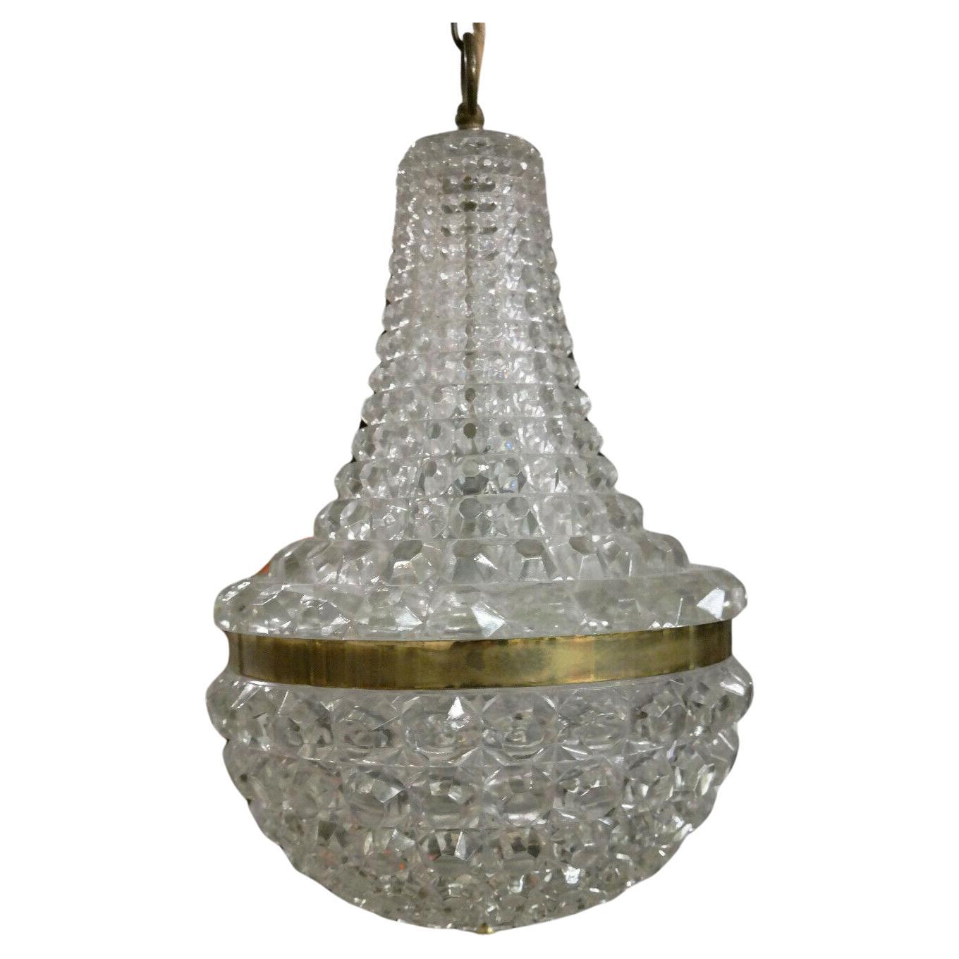 1950s French Mid Century Modern Formed Art Glass Chandelier - Unmarked Baccarat  For Sale
