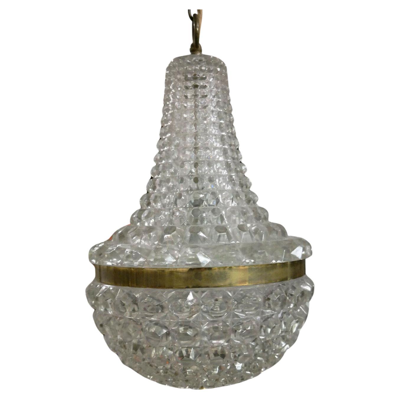 1950's French Mid Century Modern Formed Glass Bag and Tent Chandelier - Baccarat For Sale
