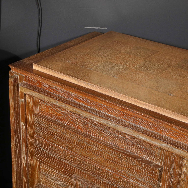 1950s French Mid-Century Modern Geometric Limed Oak Cabinet with Plinth Base 6