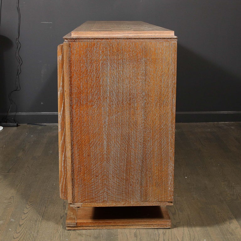 1950s French Mid-Century Modern Geometric Limed Oak Cabinet with Plinth Base 8