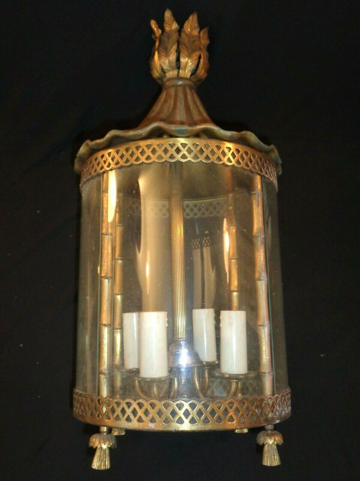 1950s French Mid Century Modern Gilt Bronze with Glass Faux Bamboo Lantern For Sale 5