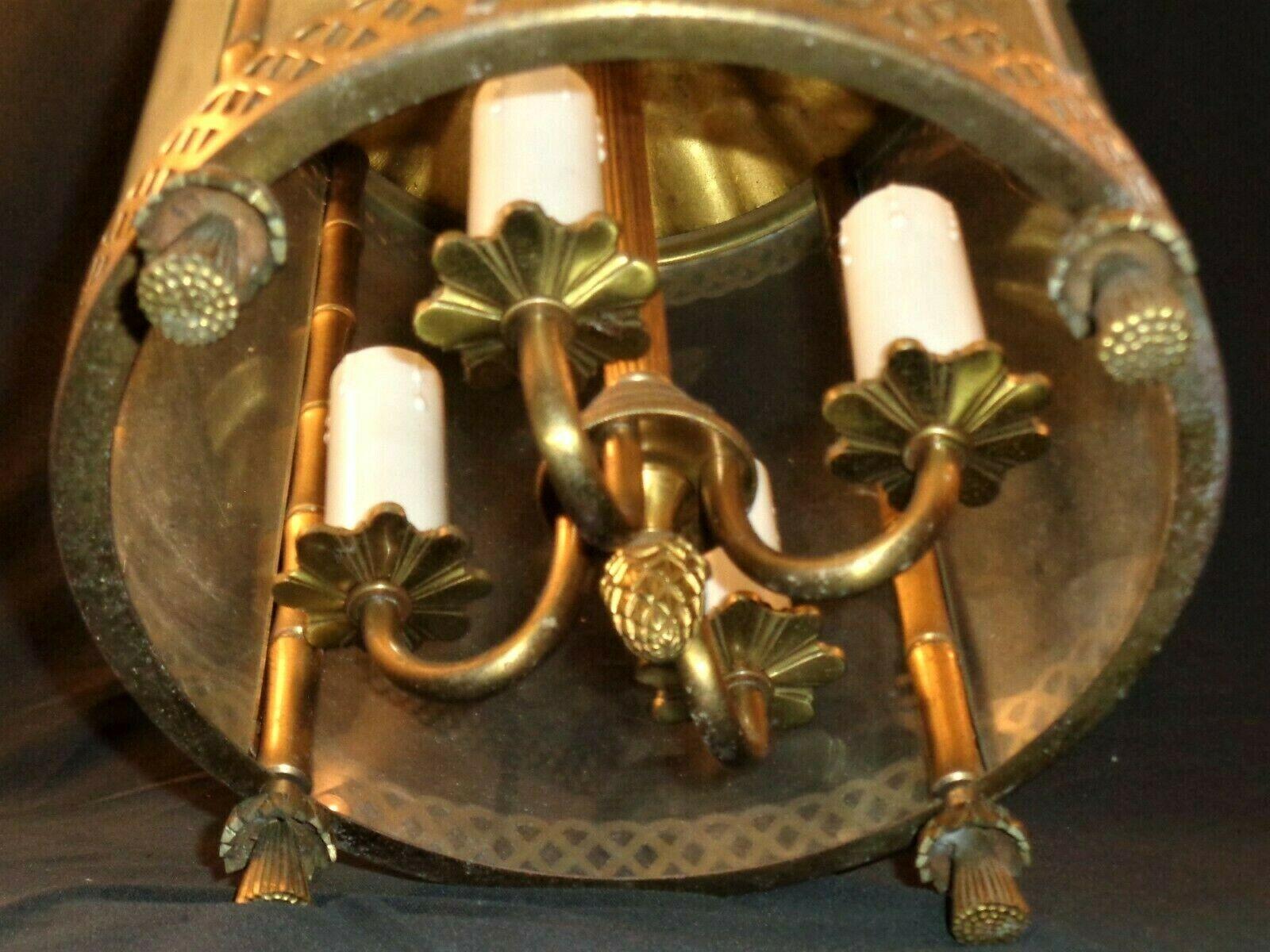 1950s French Mid Century Modern Gilt Bronze with Glass Faux Bamboo Lantern For Sale 8