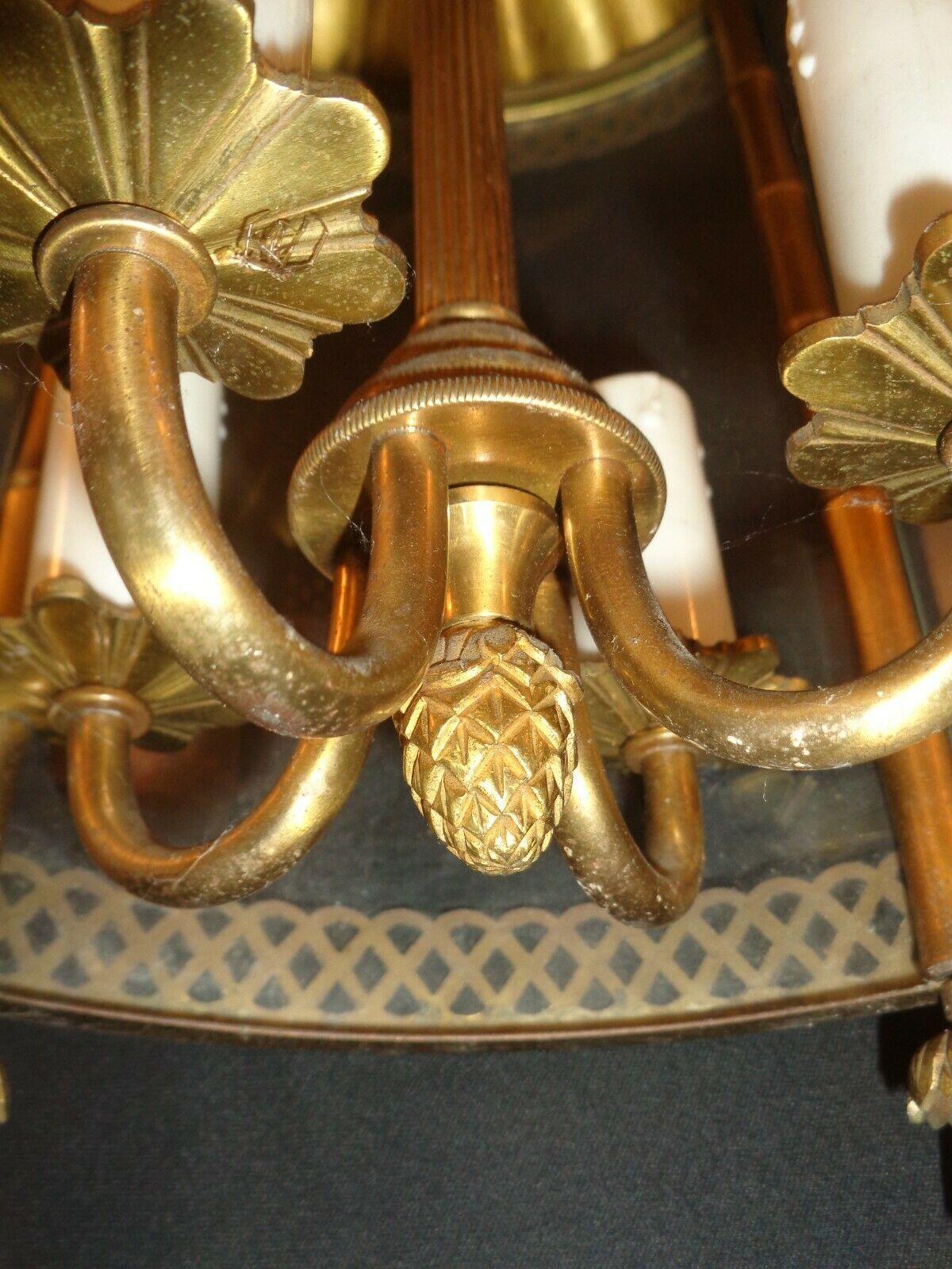 1950s French Mid Century Modern Vergoldete Bronze mit Glas Faux Bamboo Laterne im Zustand „Gut“ im Angebot in Opa Locka, FL