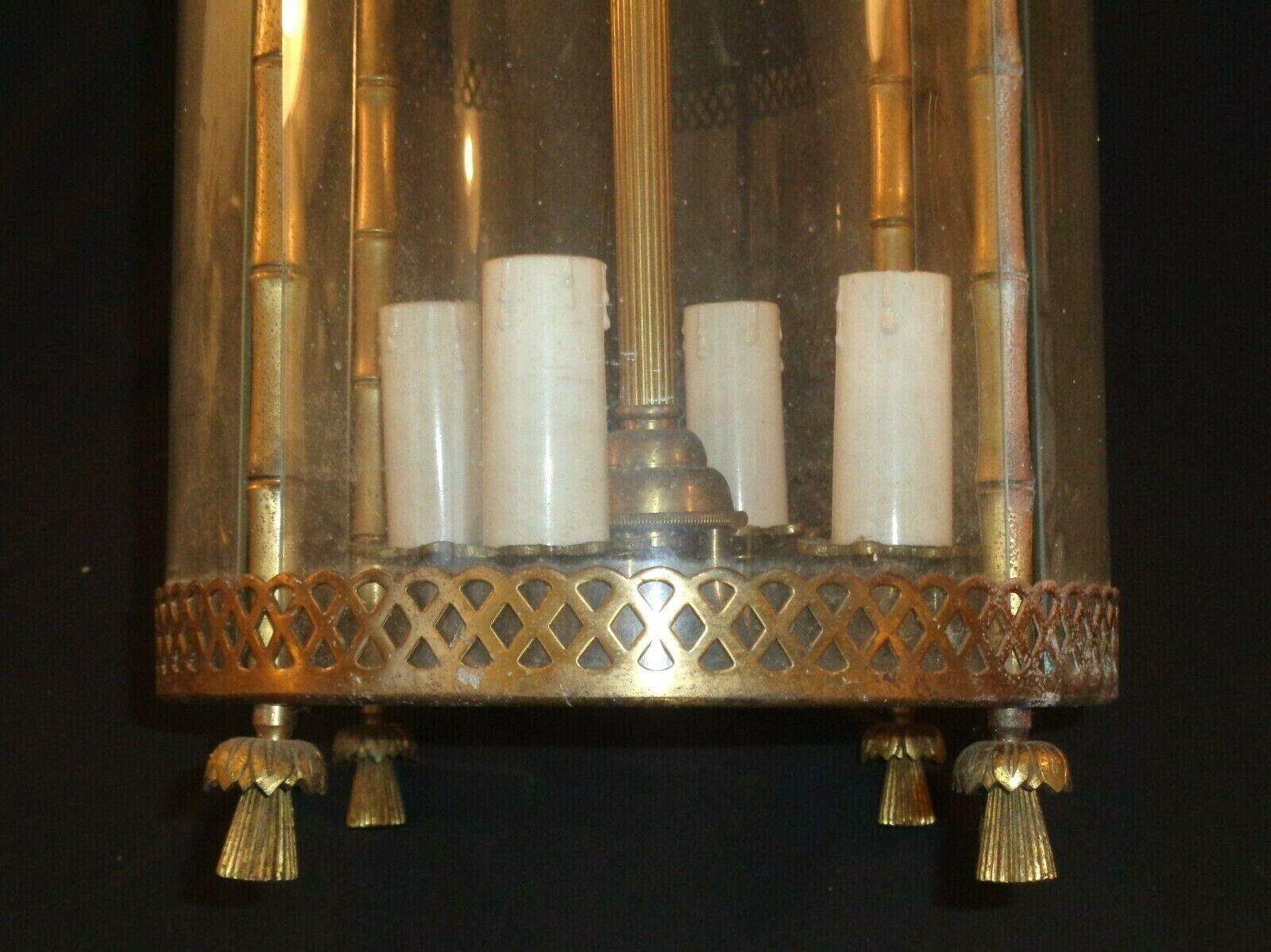 1950s French Mid Century Modern Gilt Bronze with Glass Faux Bamboo Lantern For Sale 2