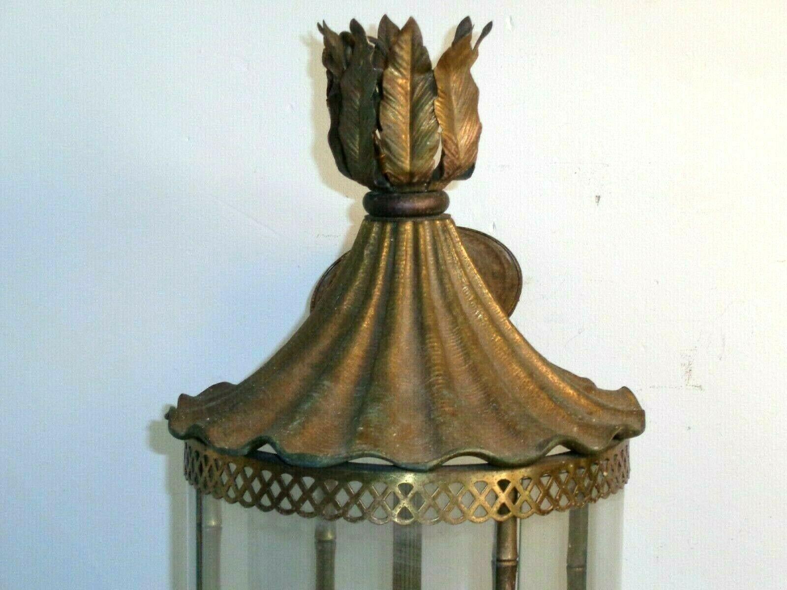 1950s French Mid Century Modern Gilt Bronze with Glass Faux Bamboo Lantern For Sale 3