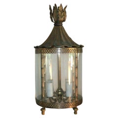 1950s French Mid Century Modern Gilt Bronze with Glass Faux Bamboo Lantern