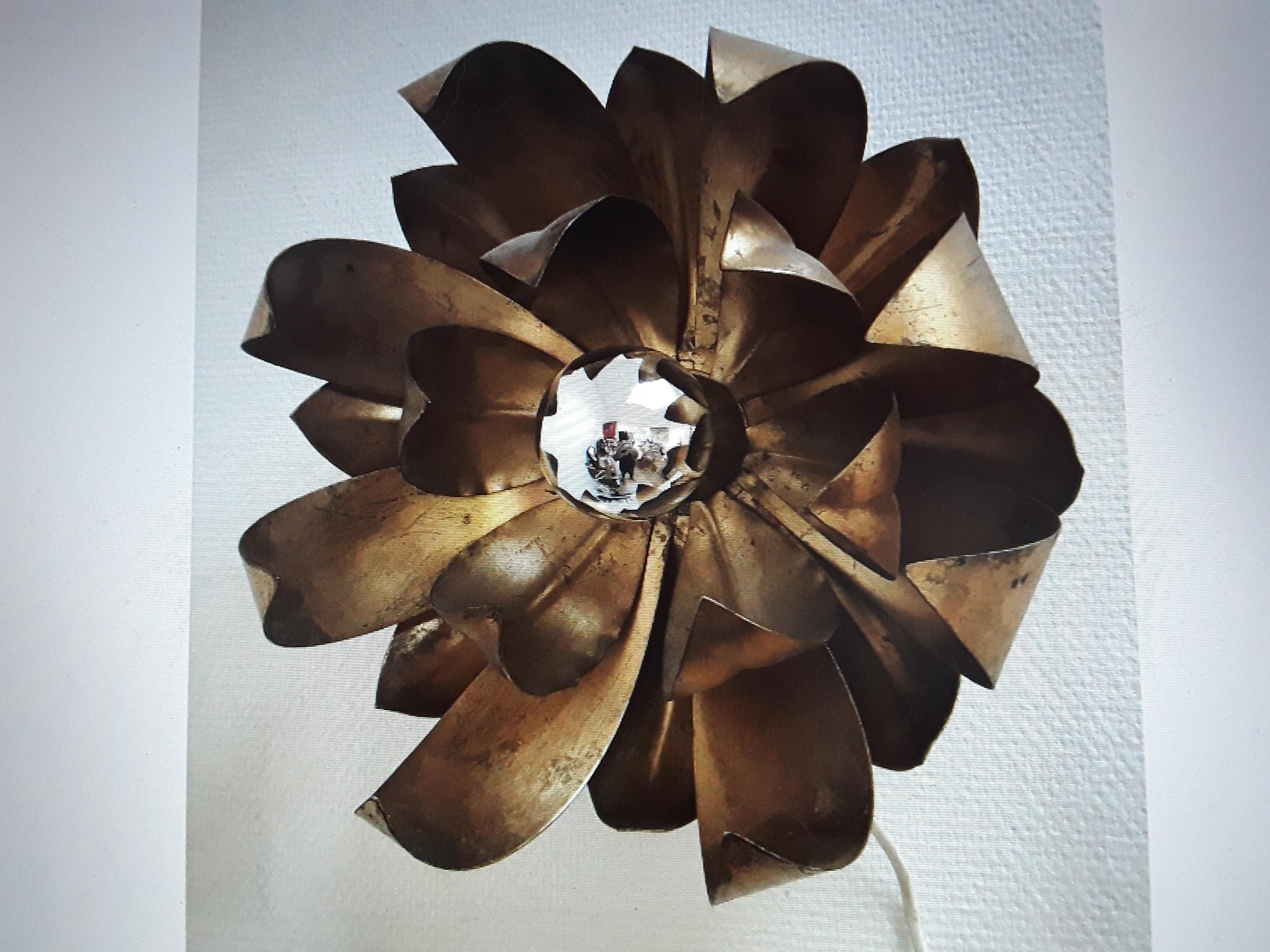 1950s French Mid Century Modern Gilt Floral in Bloom Ceiling Flush Mount Fixture For Sale 6