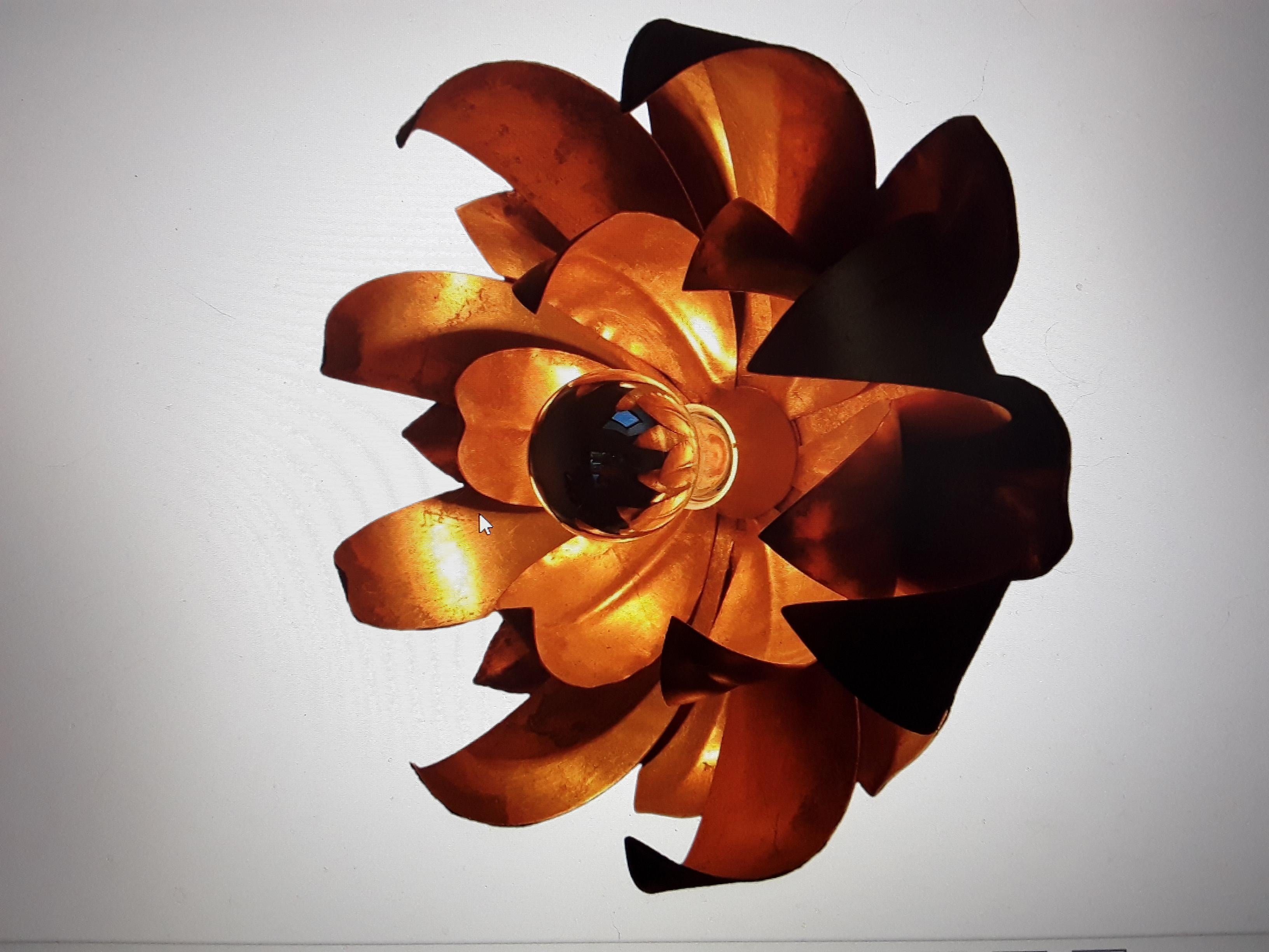Lampada da incasso a soffitto francese del 1950, metà del secolo scorso, con fiori in fiore e dorati in vendita 8