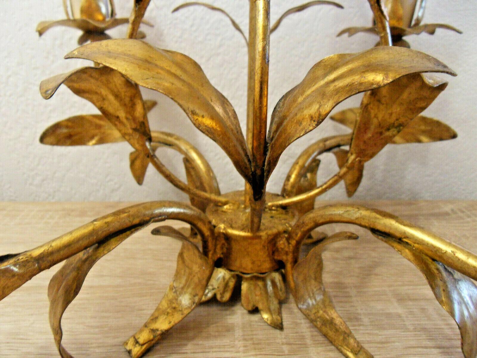 1950's French Mid Century Modern Gilt Tole Full Floral Detail Chandelier For Sale 2