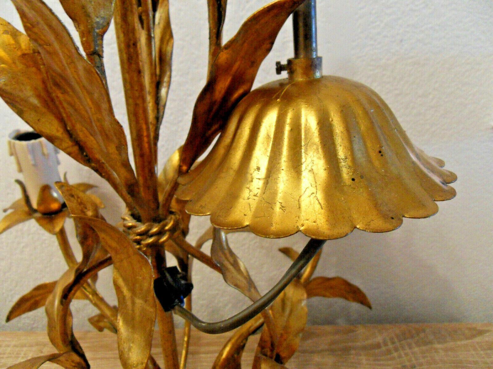 1950's French Mid Century Modern Gilt Tole Full Floral Detail Chandelier For Sale 3