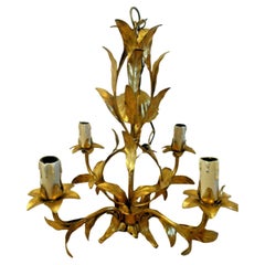 Vintage 1950's French Mid Century Modern Gilt Tole Full Floral Detail Chandelier