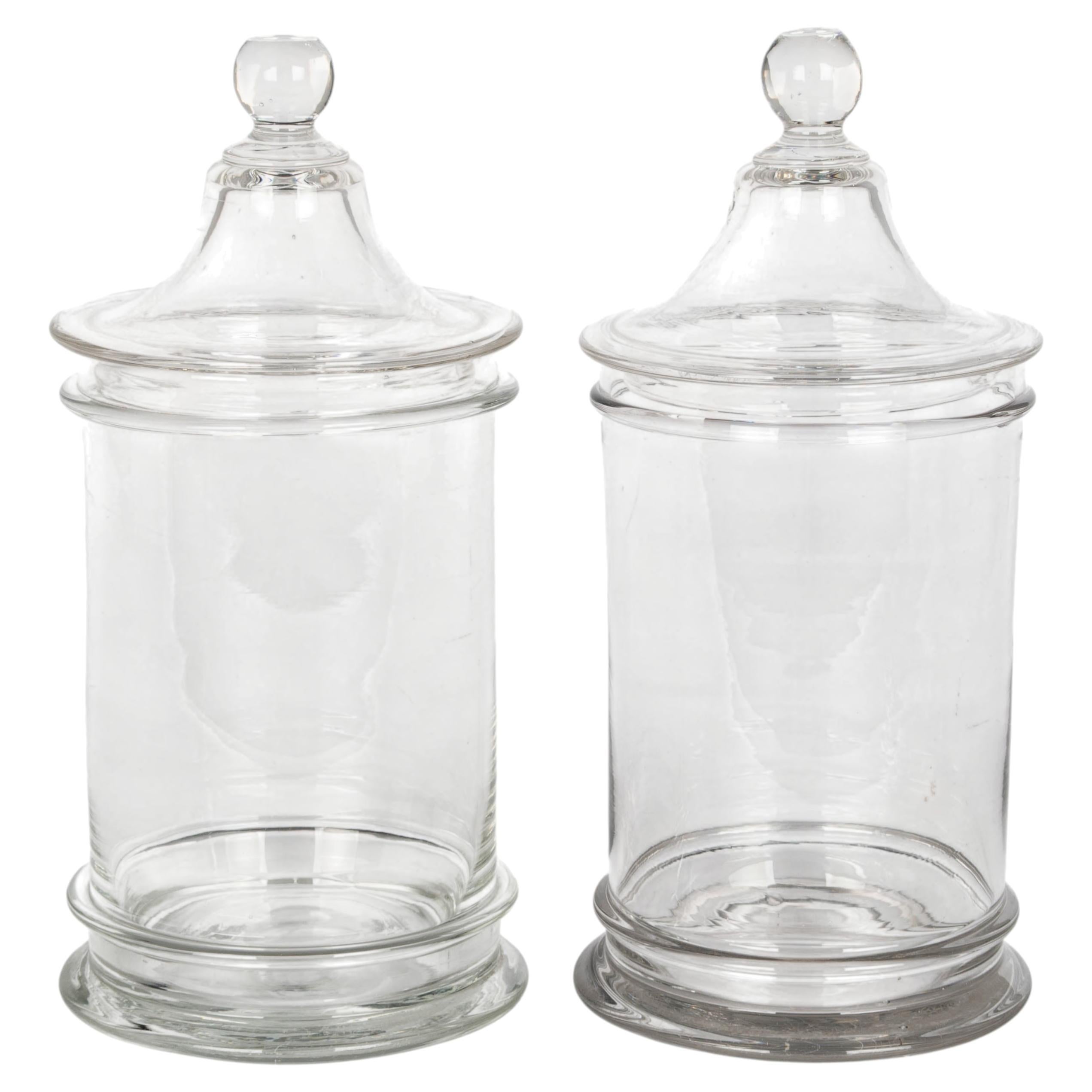 1950s French Mid-Century Modern Glass Apothecary Jar Pair