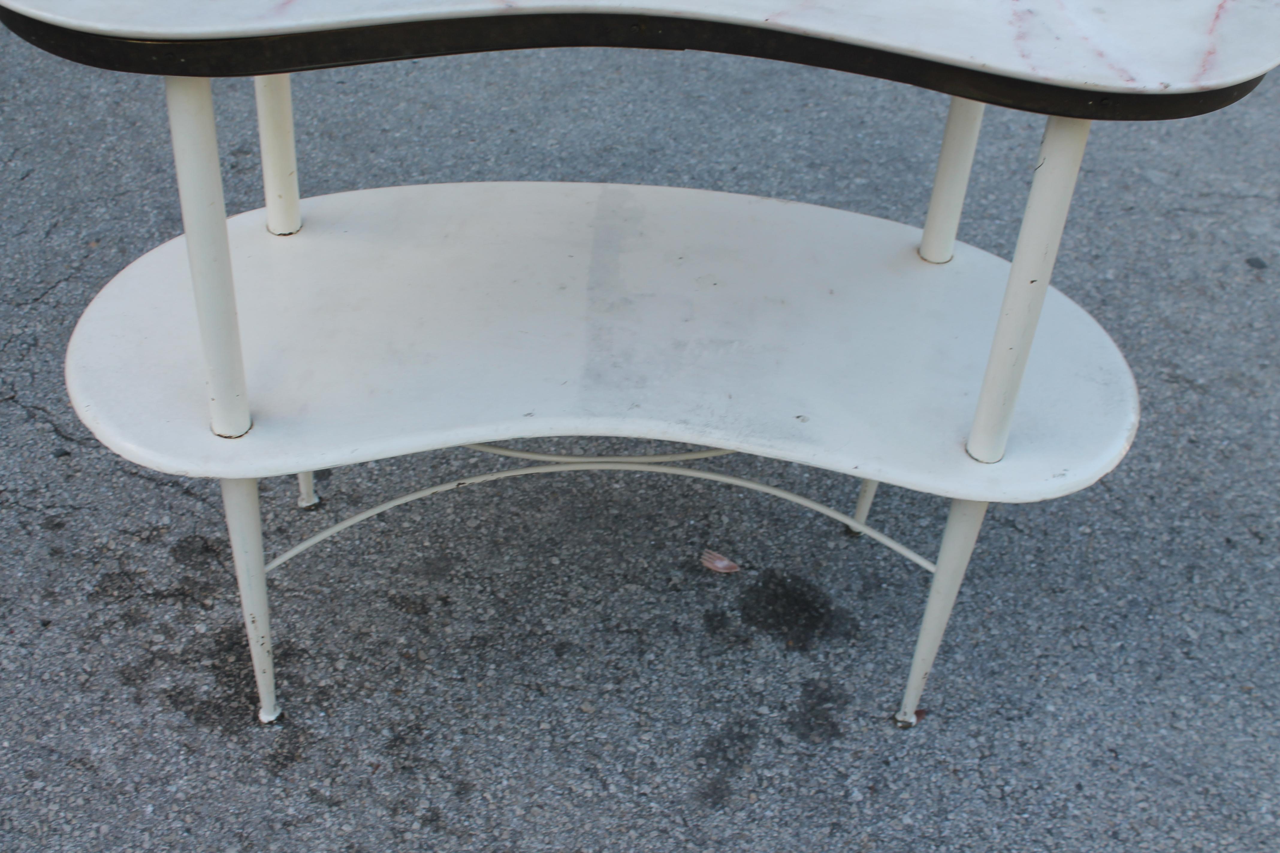 1950's French Mid Century Modern Ladies Mirrored Vanity with Marble Kidney Shape For Sale 6