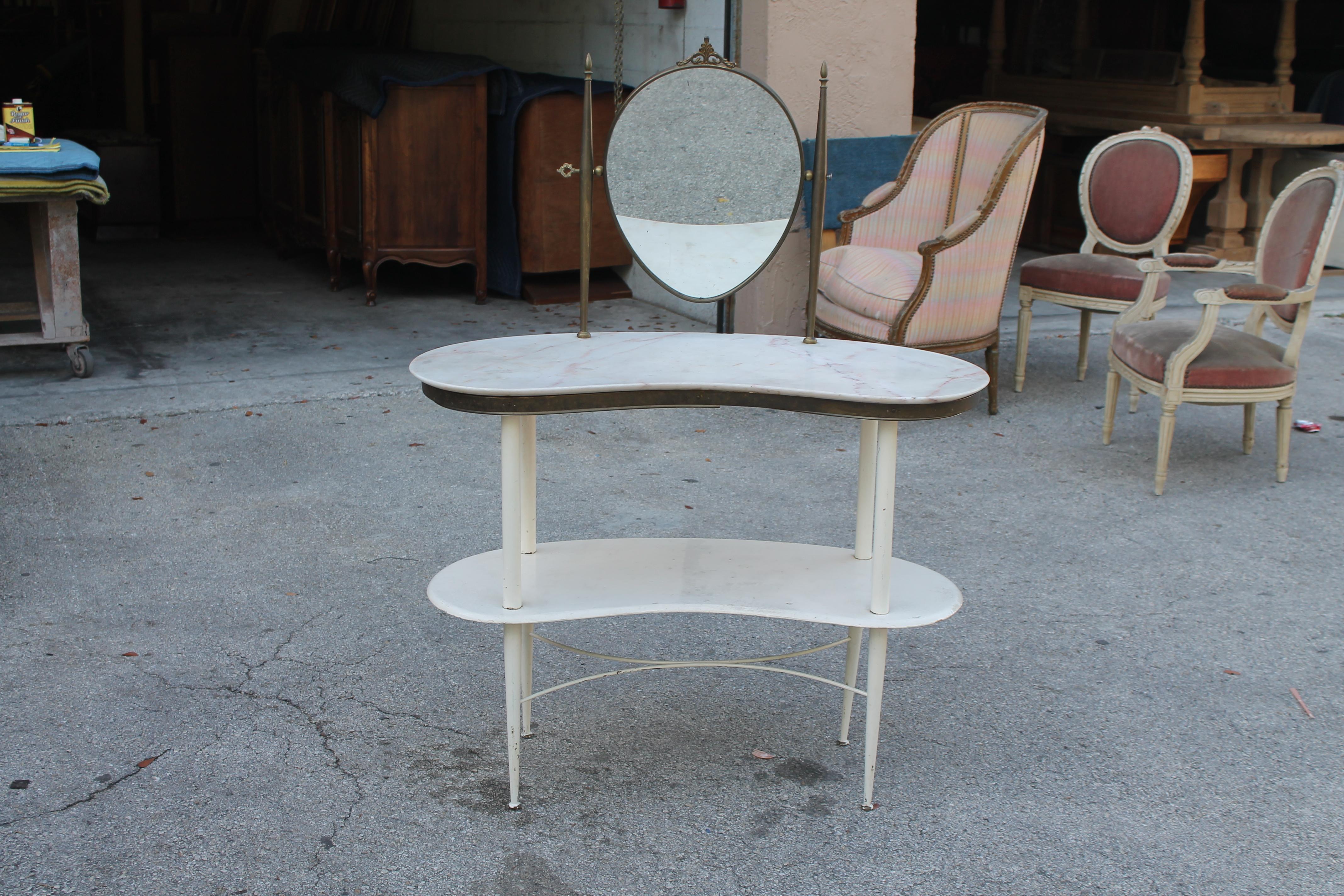 1950's French Mid Century Modern Ladies Mirrored Vanity with Marble Kidney Shape For Sale 9