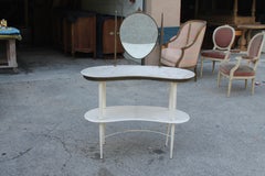 1950's French Mid Century Modern Ladies Mirrored Vanity with Marble Kidney Shape