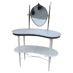 Used 1950's French Mid Century Modern Ladies Mirrored Vanity with Marble Kidney Shape