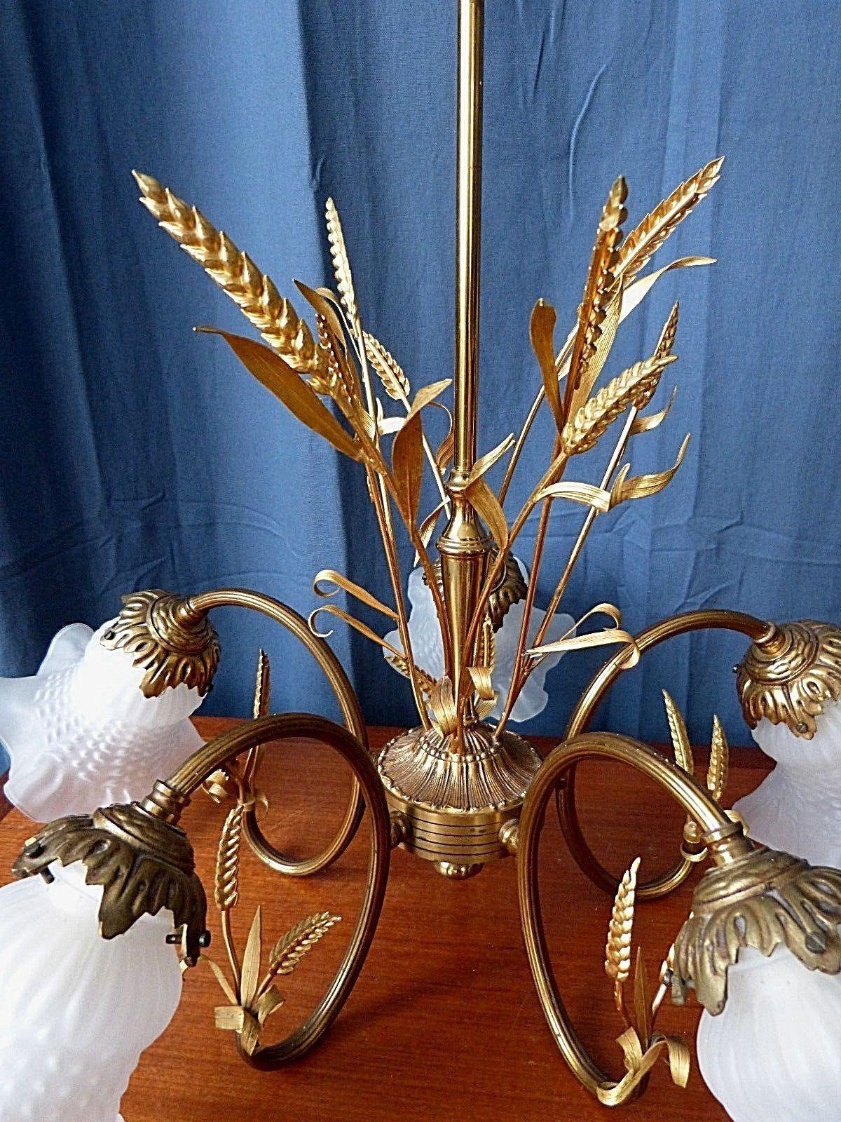 Lustre français moderne de forme florale « Feuille de blé » des années 1950 en vente 2