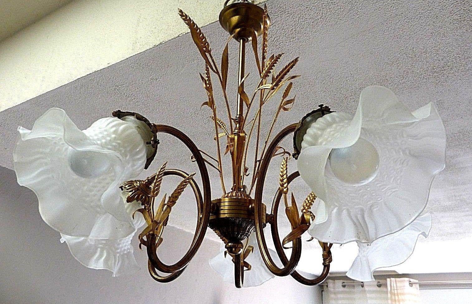 1950's French Mid Century Modern "Sheaf of Wheat" Floral Form Chandelier For Sale