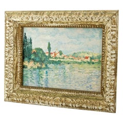 Vintage 1950s French Midcentury Street Art Painting Claude Monet Vetheuil Seine River