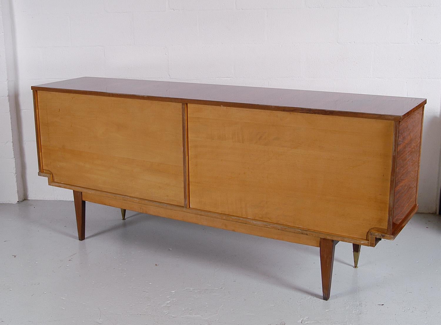 1950s French Midcentury Bowfront Sideboard in Lacquered Birch Boxwood Hardwood 12