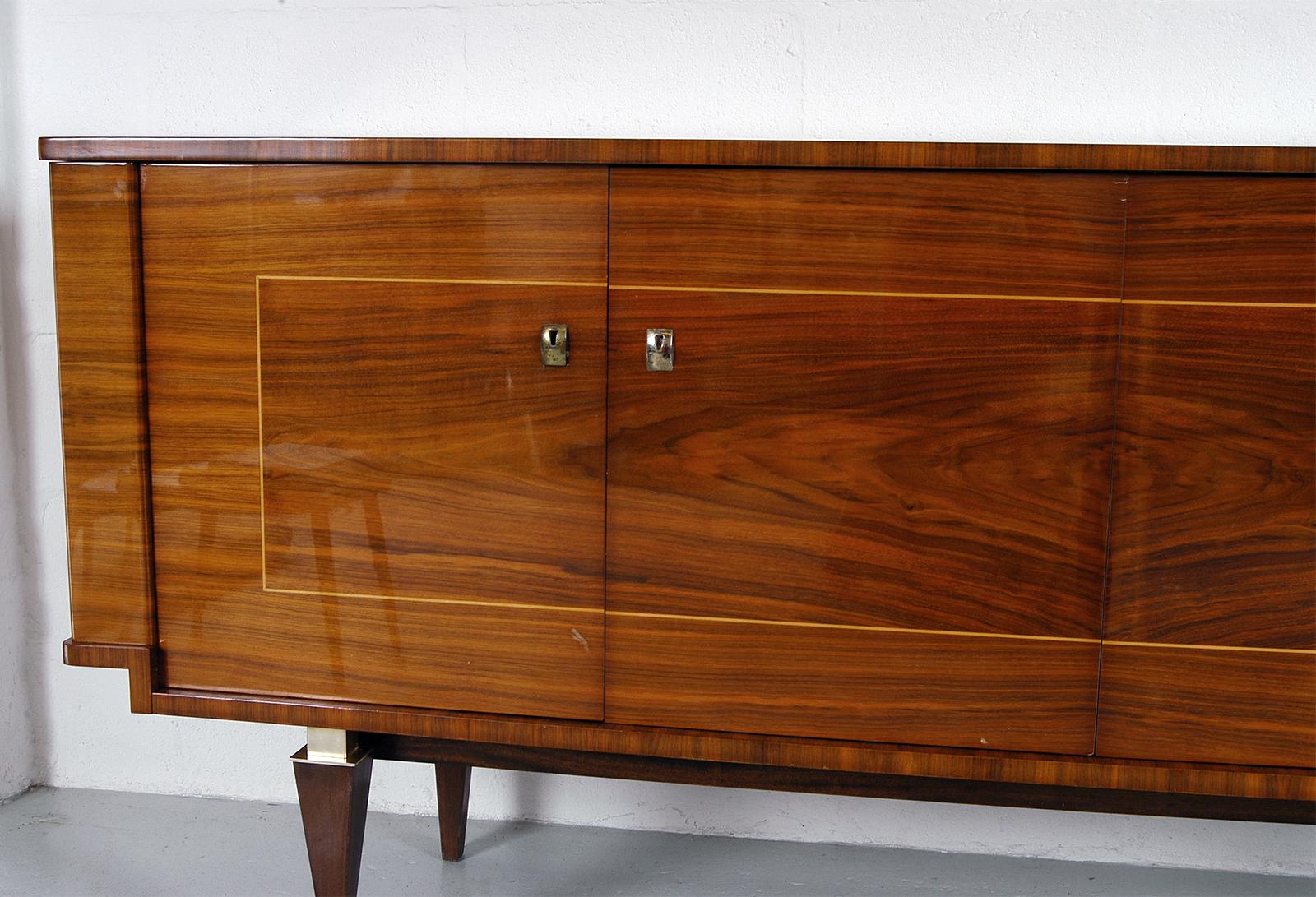 Art Deco 1950s French Midcentury Bowfront Sideboard in Lacquered Birch Boxwood Hardwood