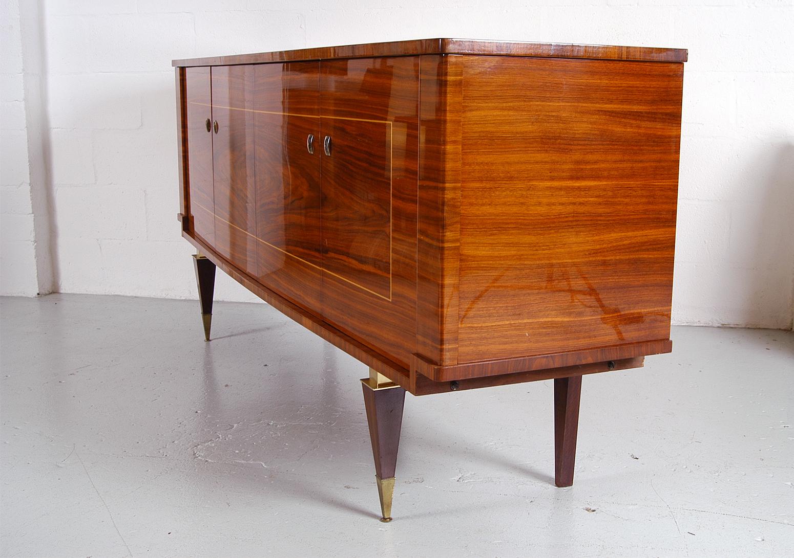 1950s French Midcentury Bowfront Sideboard in Lacquered Birch Boxwood Hardwood 4