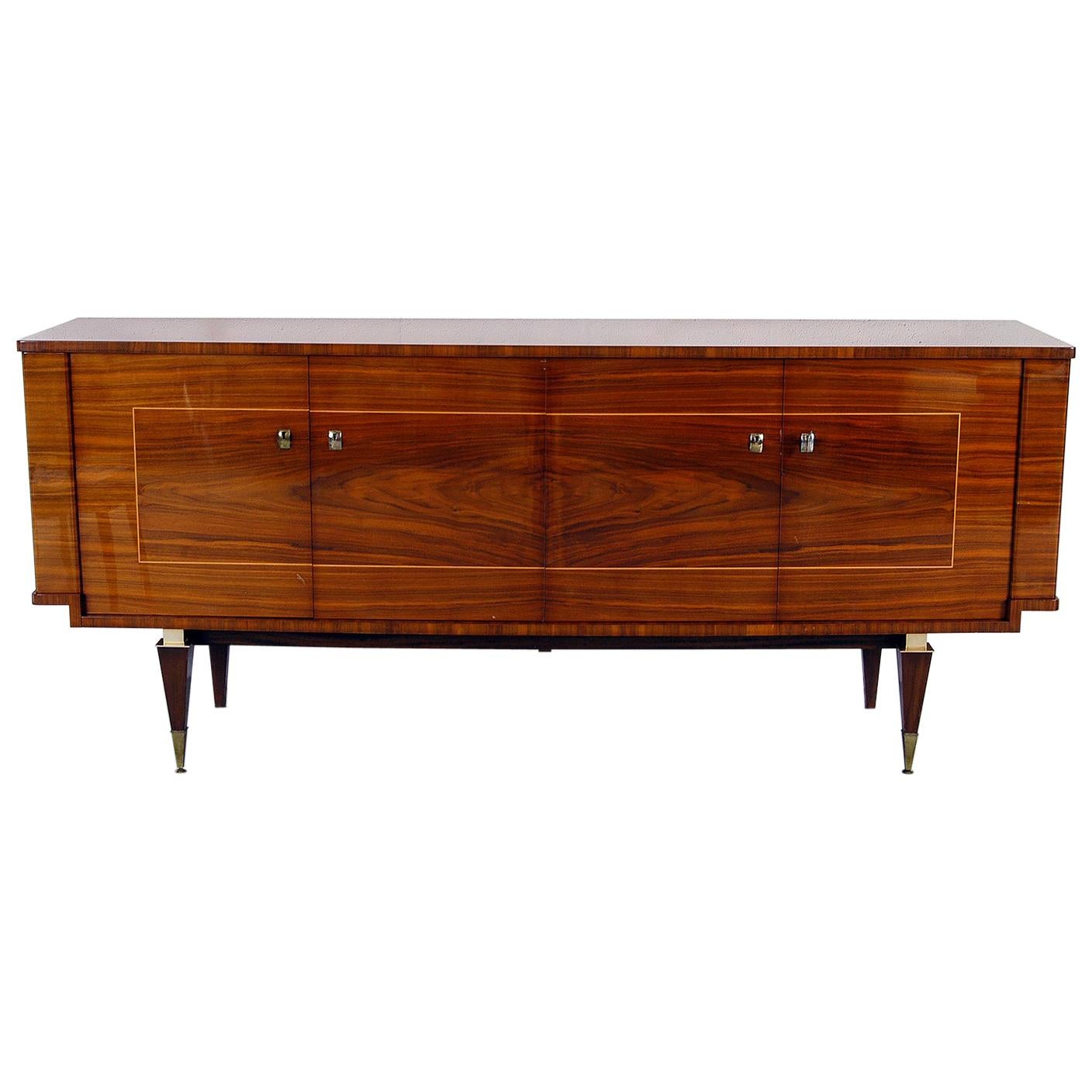 1950s French Midcentury Bowfront Sideboard in Lacquered Birch Boxwood Hardwood