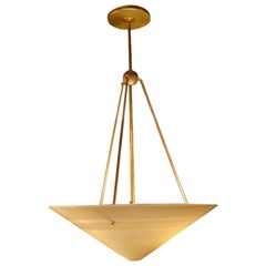 Used 1950s French Milk Glass and Brass Hanging Light Fixture