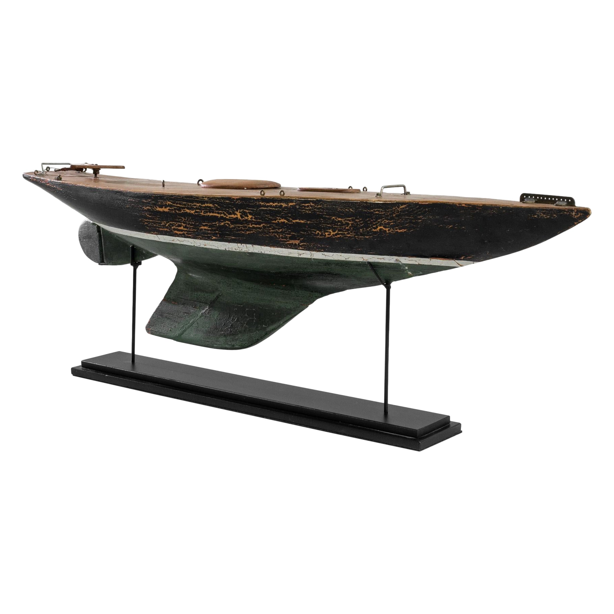 1950s French Model Sailboat on Metal Stand