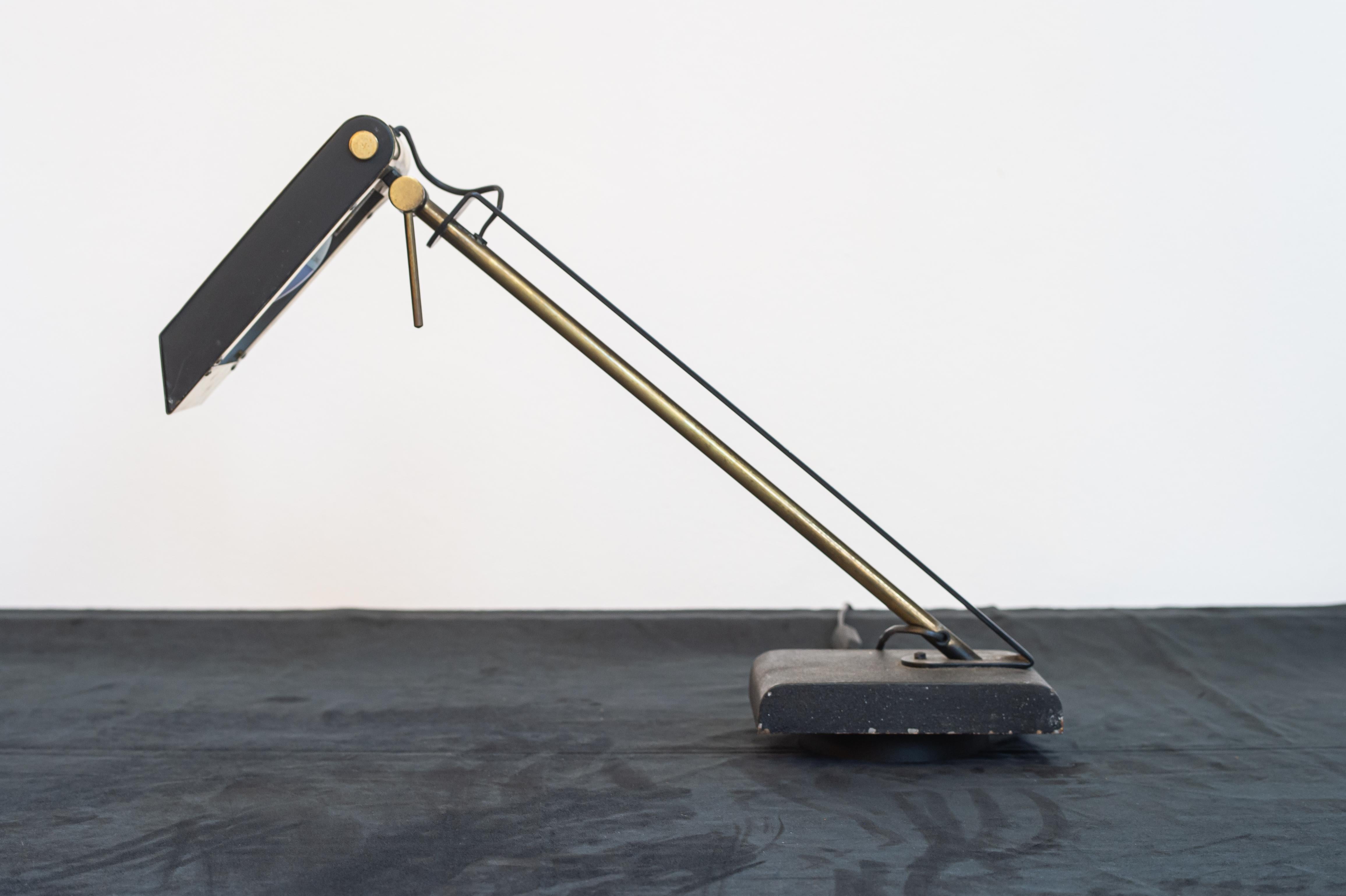 1950s French Modern Brass & Black Steel Desk Lamp Modernist 1