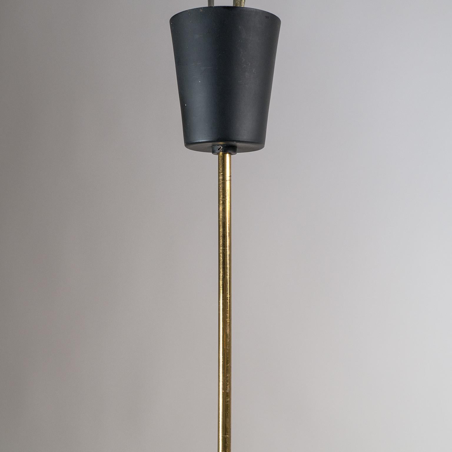 1950s French Modern Pendant, Ribbed Glass and Brass For Sale 4