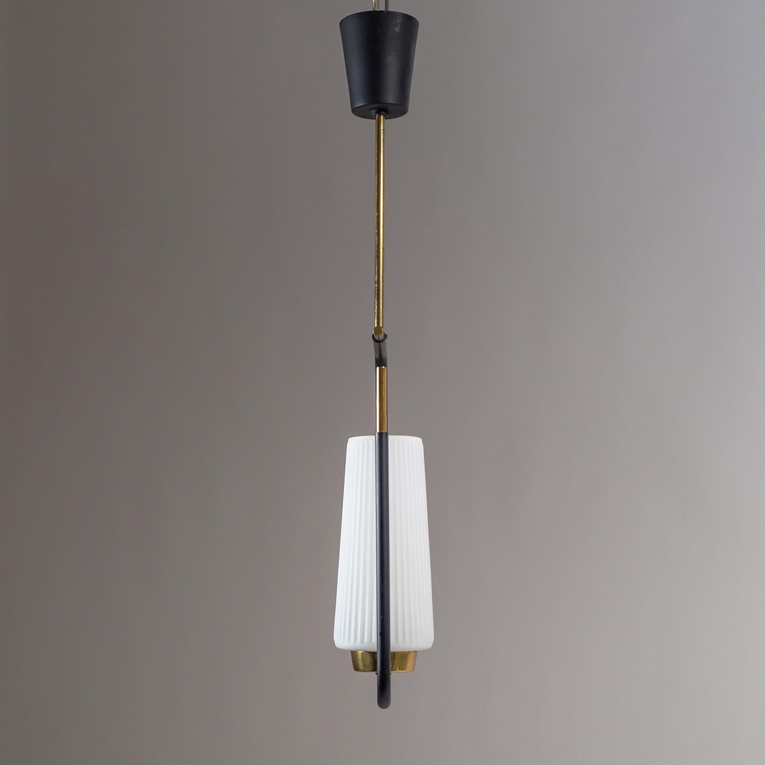 1950s French Modern Pendant, Ribbed Glass and Brass For Sale 7