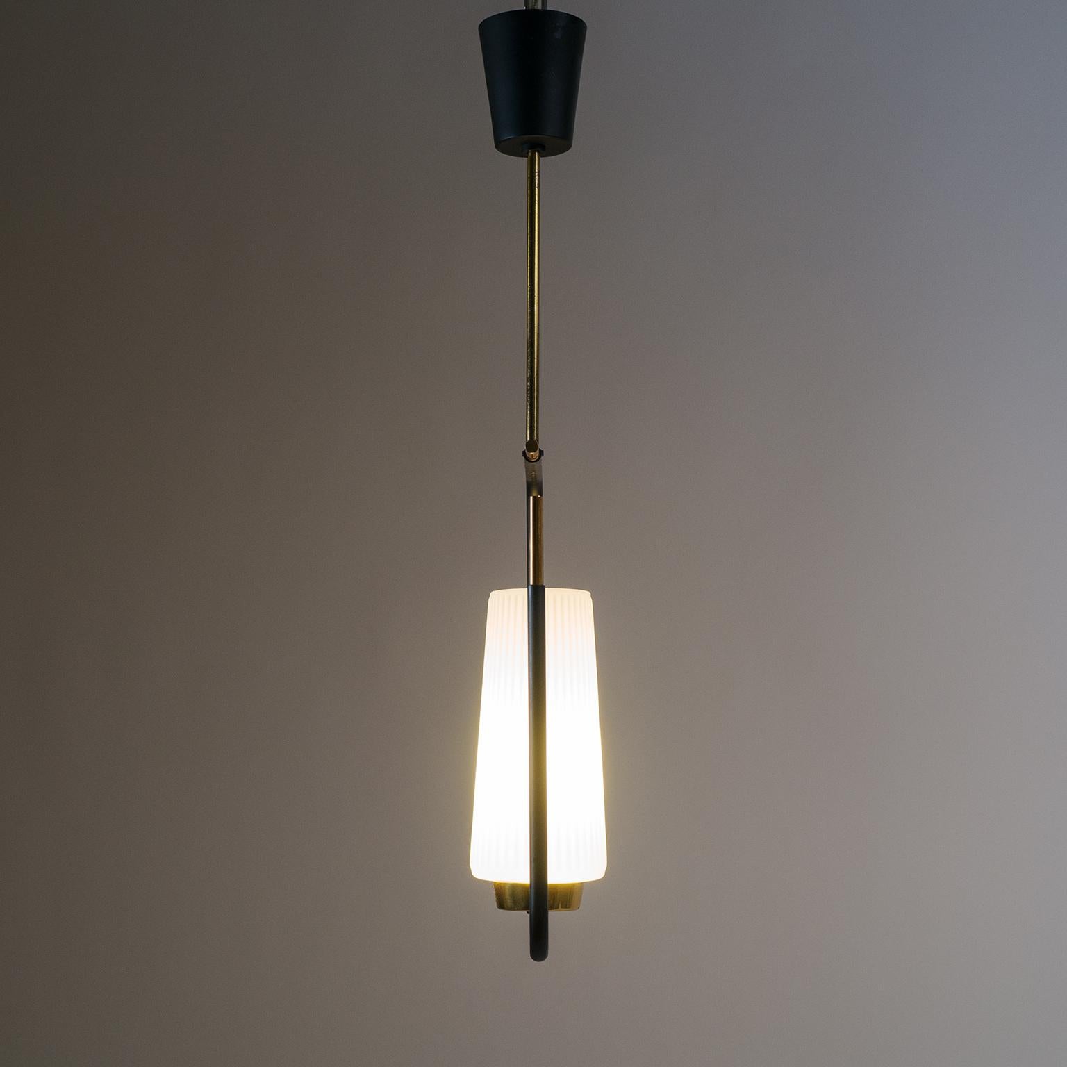 1950s French Modern Pendant, Ribbed Glass and Brass For Sale 8
