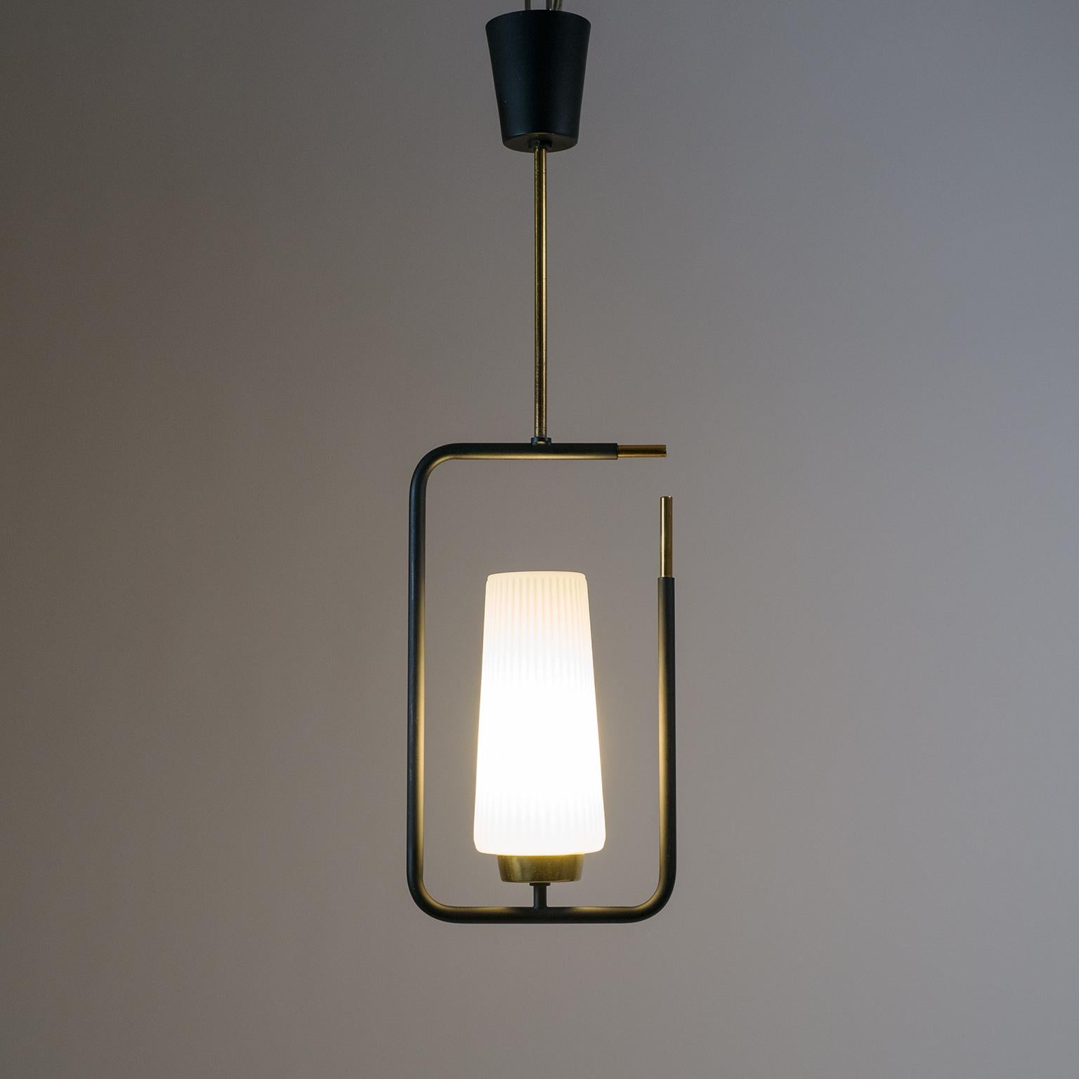 1950s French Modern Pendant, Ribbed Glass and Brass For Sale 10