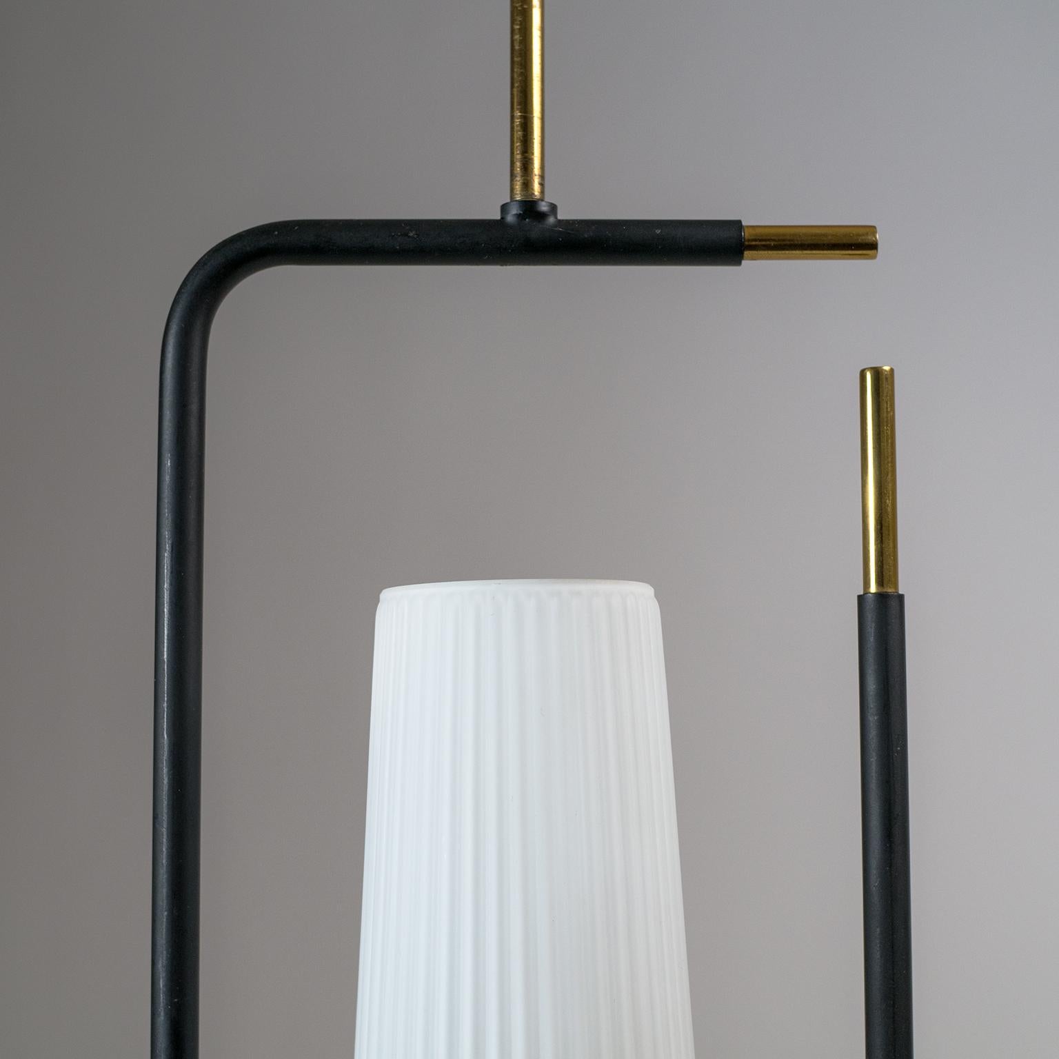 1950s French Modern Pendant, Ribbed Glass and Brass For Sale 3