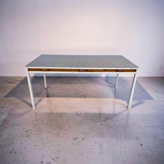1950's French Modernist 3-Drawer Sleek Oak and Metal Frame Desk