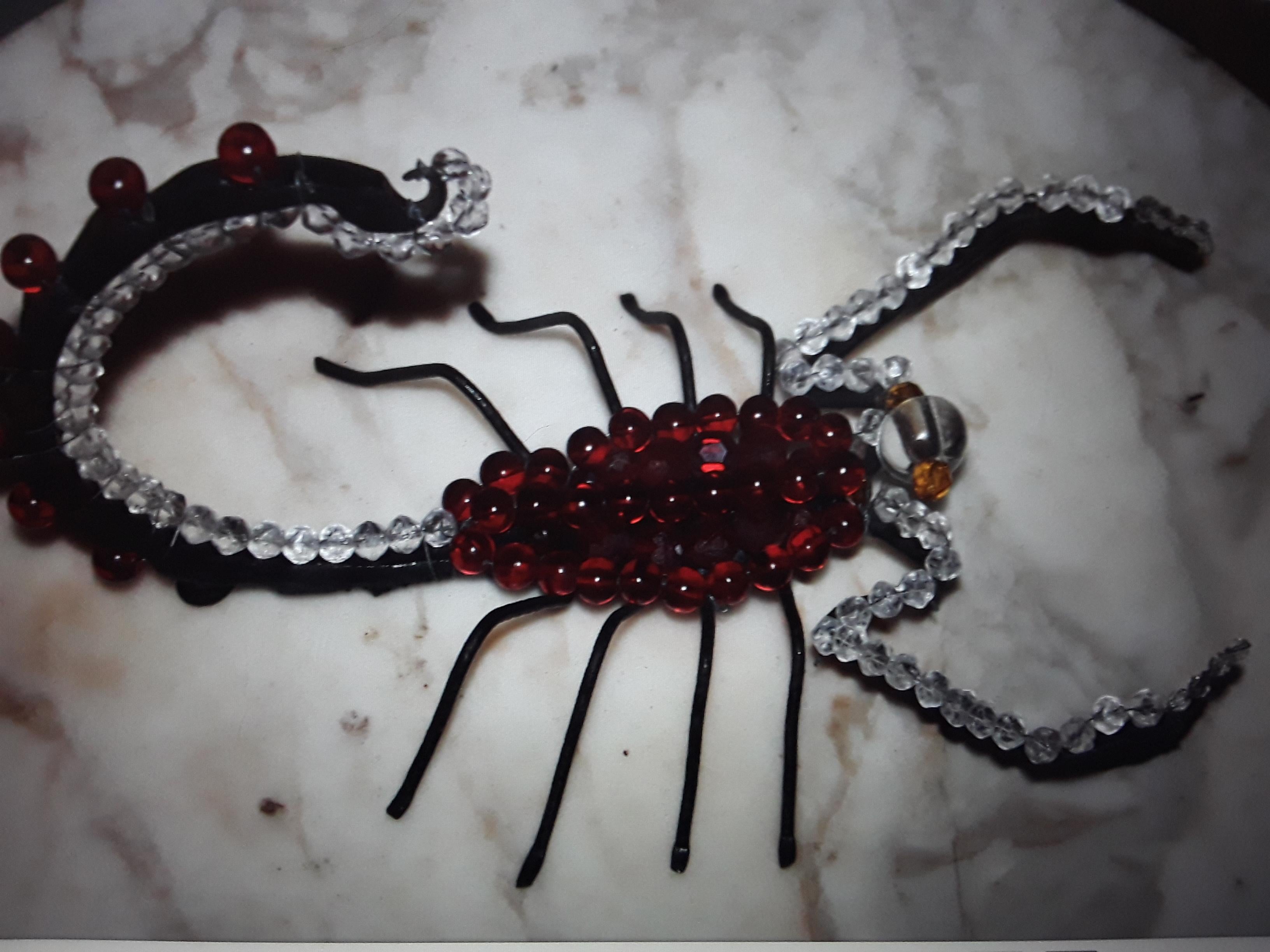 Mid-20th Century 1950's French Modernist Black Iron with Crystal Scorpion Wall Sculpture/ Sconce For Sale