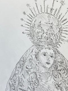 Drawing moderniste/ cubiste français des années 1950 - Lady Of Power In Extravagant Clothing