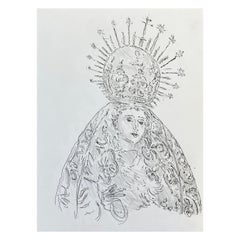 Dibujo modernista/cubista francés de los años 50 - Dama del poder con ropa extravagante