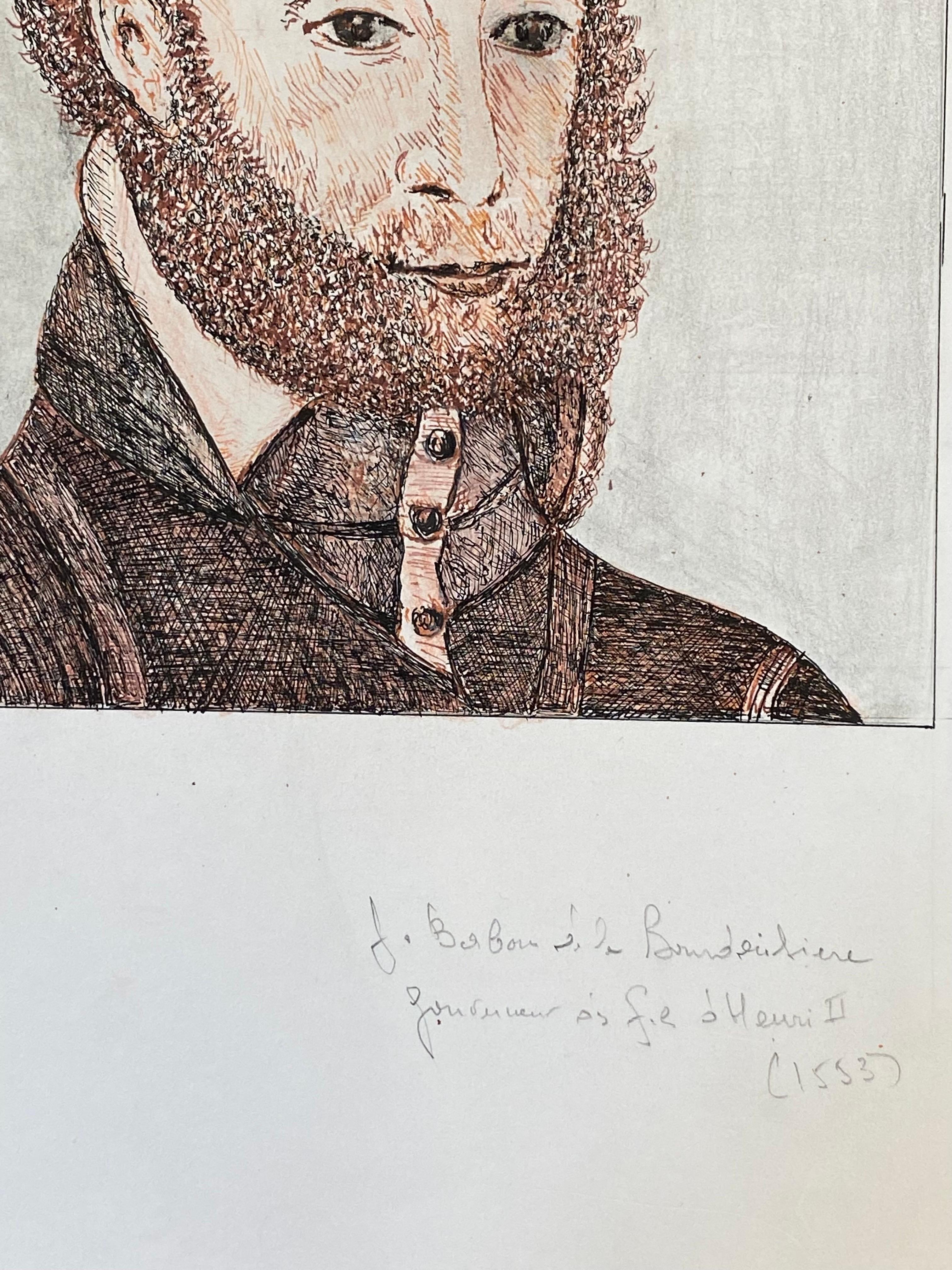 Painted 1950's French Modernist/ Cubist  Painting, Bearded Man Portrait For Sale