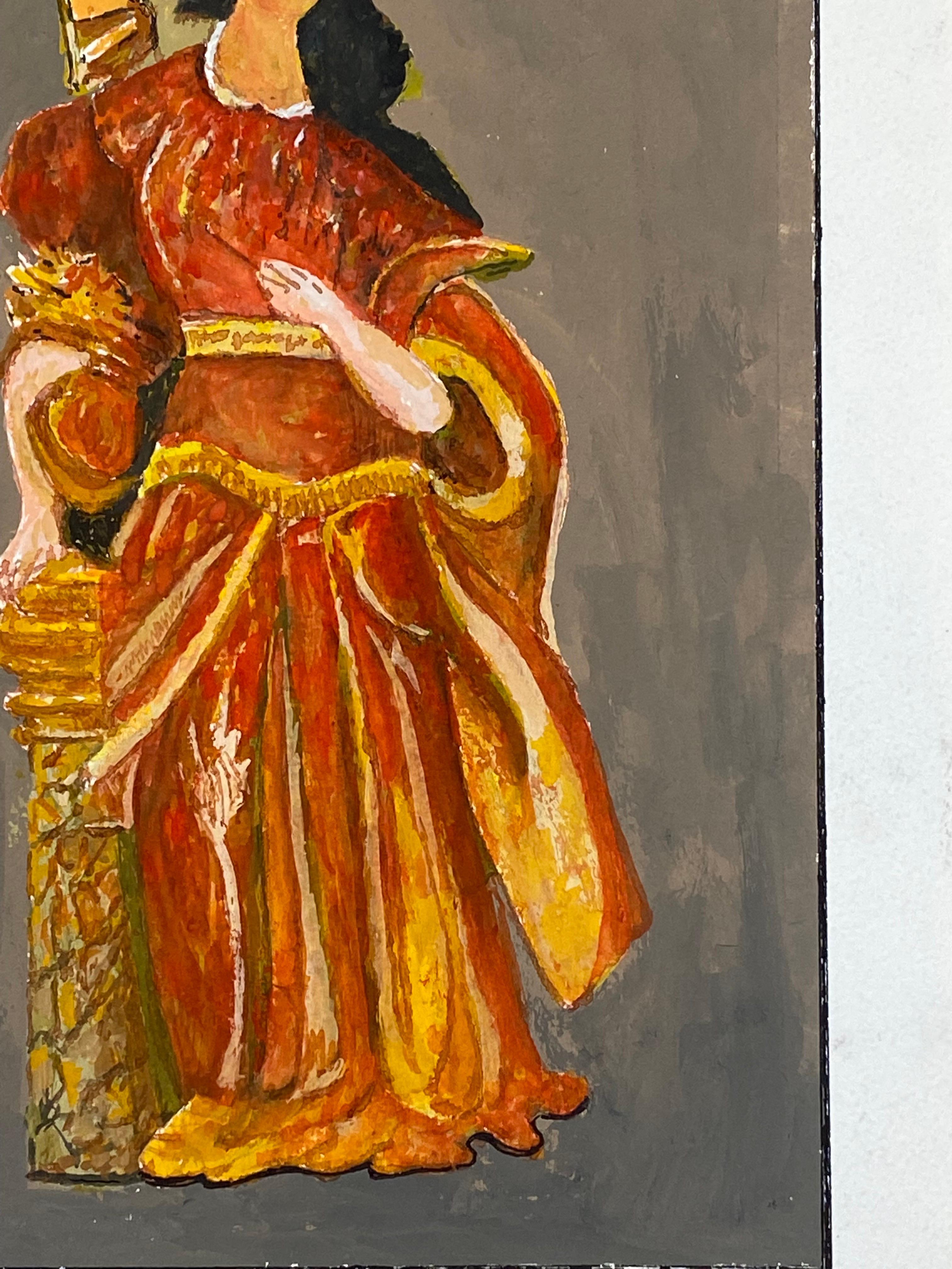 lady in orange dress painting